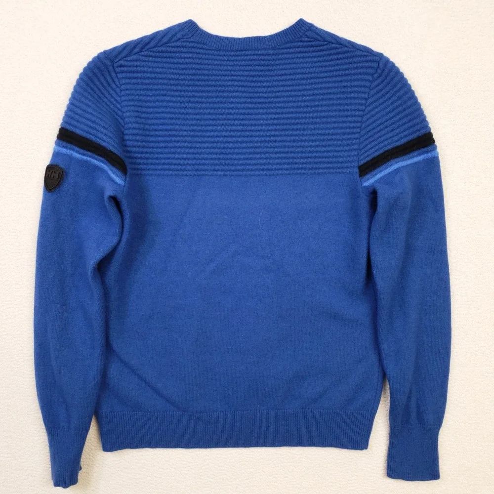 Helly Hansen Carv Knitted Sweater Mens Medium Blue Wool Blend Ribbed Pullover